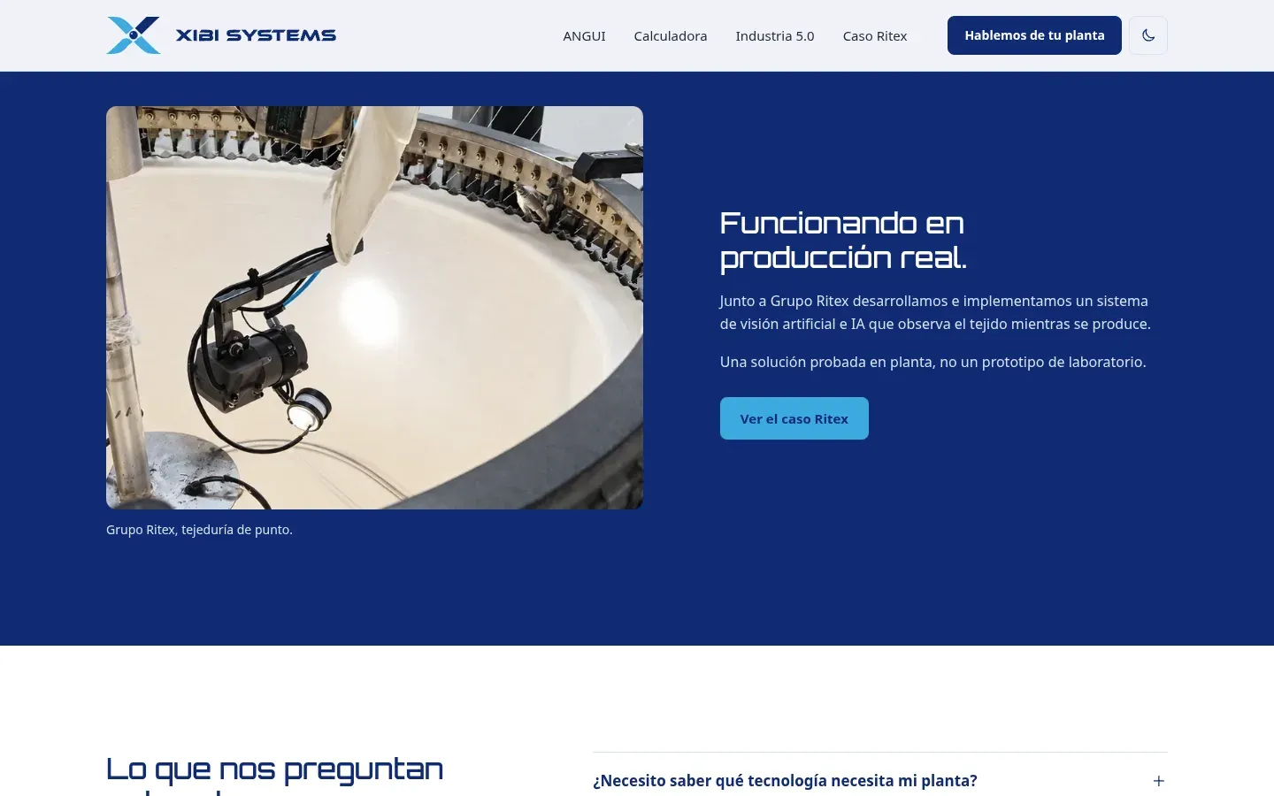 Sección de Grupo Ritex: foto de una máquina circular con el equipo instalado.